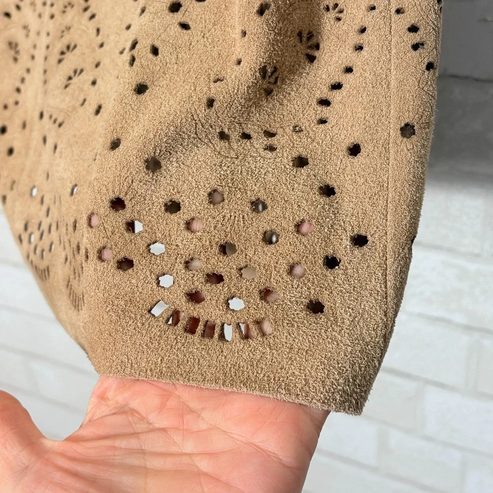 Theory Tan Suede Leather  Cut Out Skirt Size 2 Coastal‎ Cowgirl Festival Rodeo